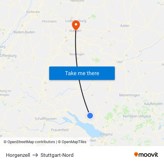 Horgenzell to Stuttgart-Nord map