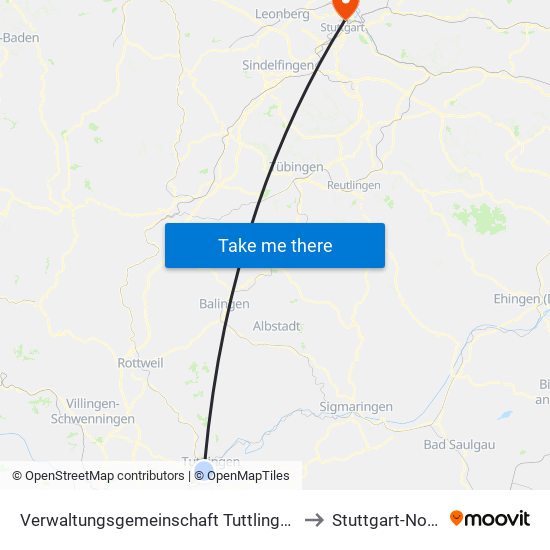 Verwaltungsgemeinschaft Tuttlingen to Stuttgart-Nord map