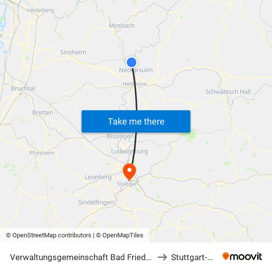 Verwaltungsgemeinschaft Bad Friedrichshall to Stuttgart-Nord map