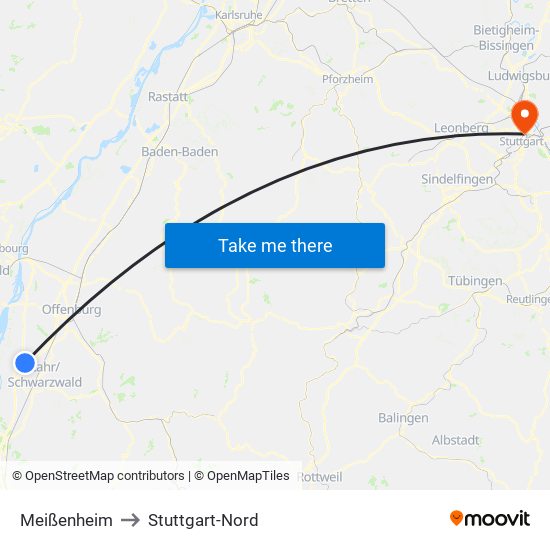 Meißenheim to Stuttgart-Nord map