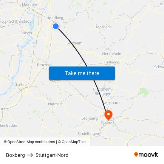 Boxberg to Stuttgart-Nord map