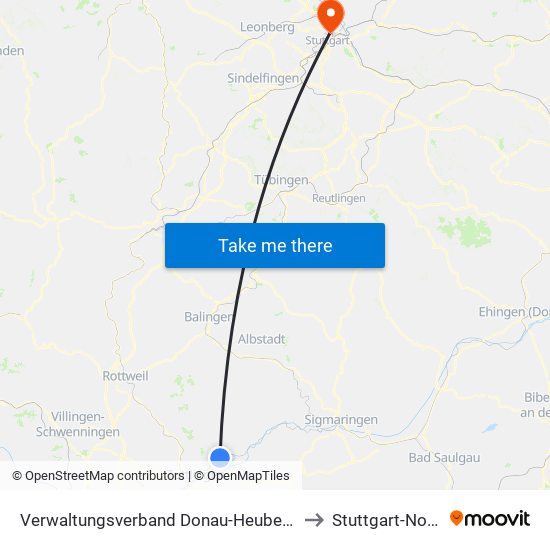 Verwaltungsverband Donau-Heuberg to Stuttgart-Nord map