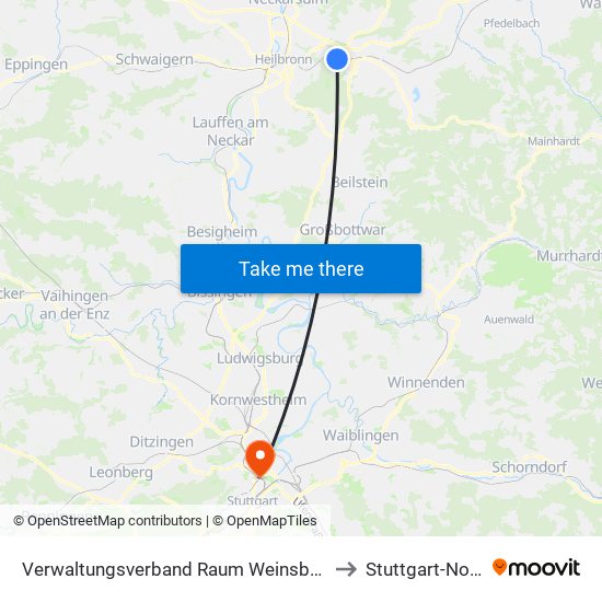 Verwaltungsverband Raum Weinsberg to Stuttgart-Nord map