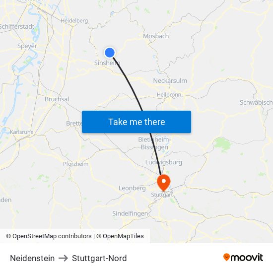 Neidenstein to Stuttgart-Nord map