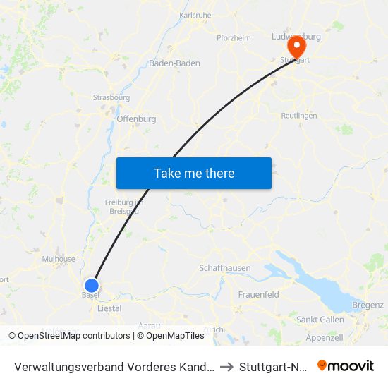 Verwaltungsverband Vorderes Kandertal to Stuttgart-Nord map