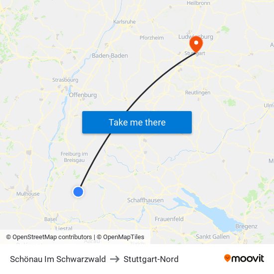 Schönau Im Schwarzwald to Stuttgart-Nord map