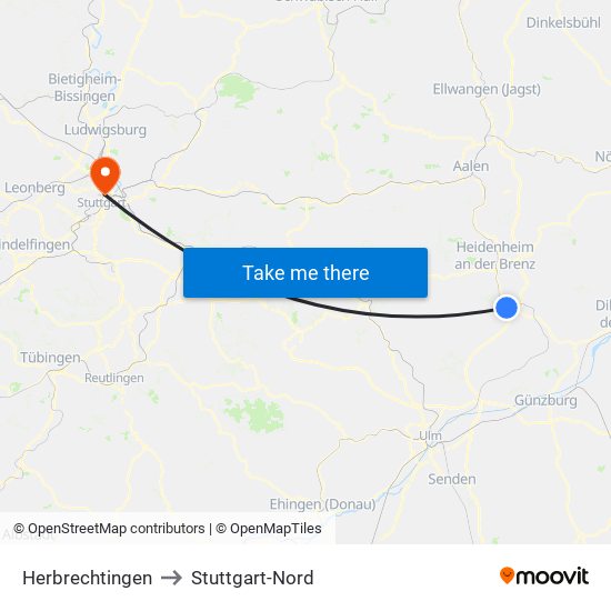 Herbrechtingen to Stuttgart-Nord map