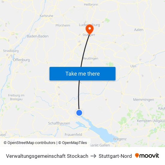 Verwaltungsgemeinschaft Stockach to Stuttgart-Nord map