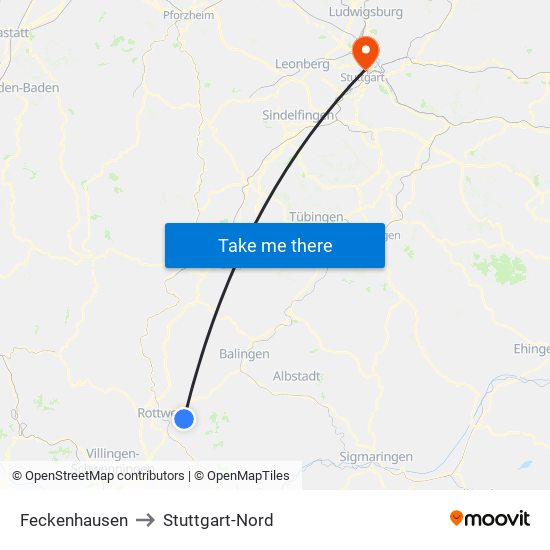 Feckenhausen to Stuttgart-Nord map