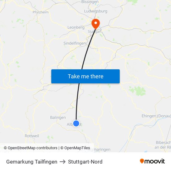 Gemarkung Tailfingen to Stuttgart-Nord map