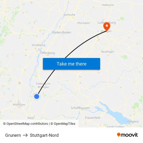 Grunern to Stuttgart-Nord map