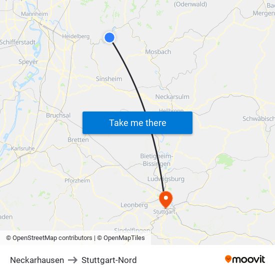 Neckarhausen to Stuttgart-Nord map