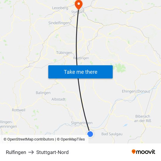 Rulfingen to Stuttgart-Nord map