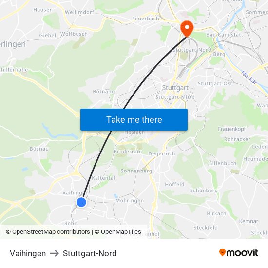 Vaihingen to Stuttgart-Nord map