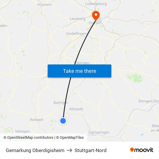 Gemarkung Oberdigisheim to Stuttgart-Nord map