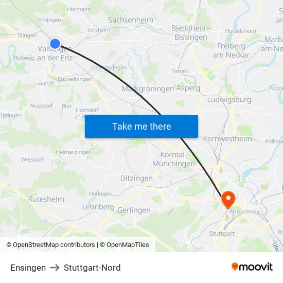Ensingen to Stuttgart-Nord map