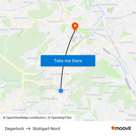 Degerloch to Stuttgart-Nord map