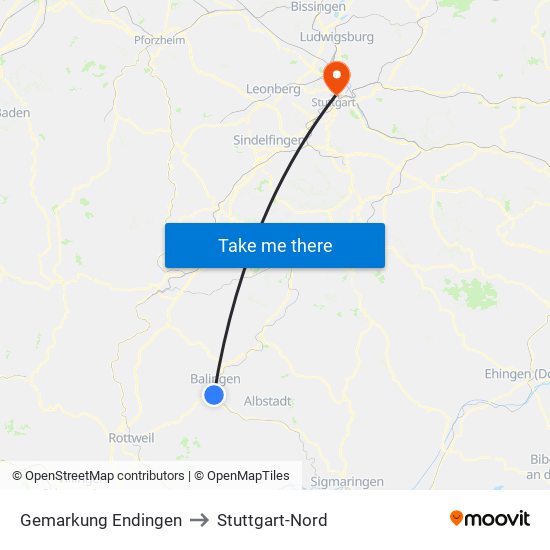 Gemarkung Endingen to Stuttgart-Nord map