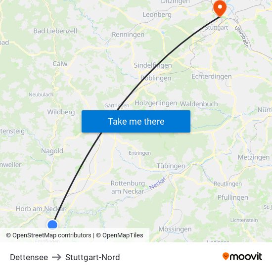 Dettensee to Stuttgart-Nord map