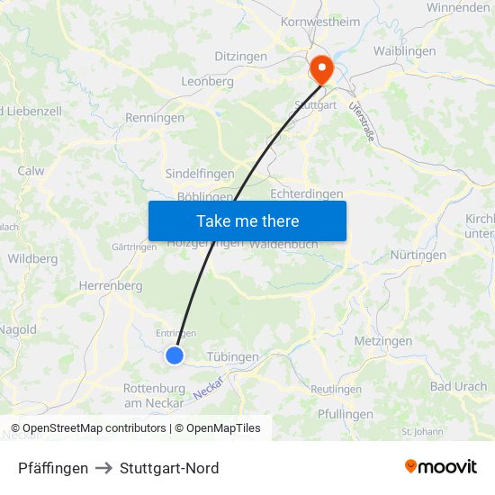 Pfäffingen to Stuttgart-Nord map