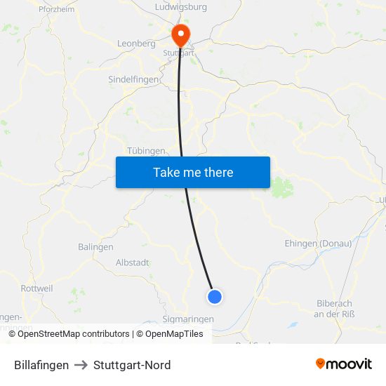 Billafingen to Stuttgart-Nord map