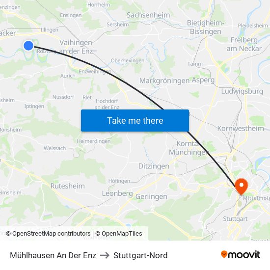 Mühlhausen An Der Enz to Stuttgart-Nord map