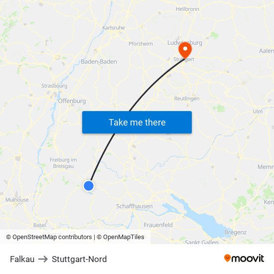 Falkau to Stuttgart-Nord map