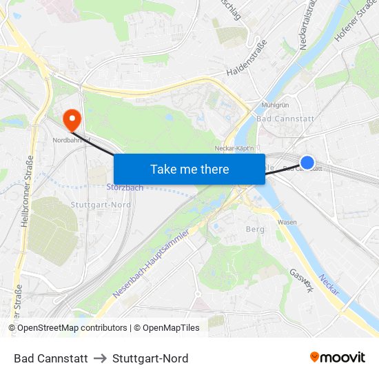 Bad Cannstatt to Stuttgart-Nord map