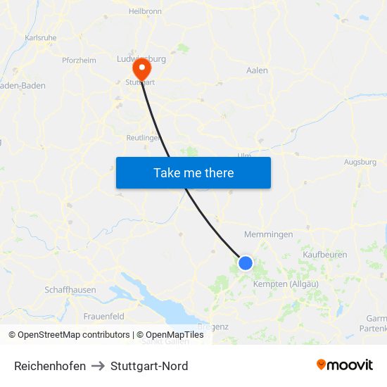 Reichenhofen to Stuttgart-Nord map