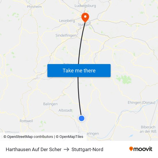 Harthausen Auf Der Scher to Stuttgart-Nord map