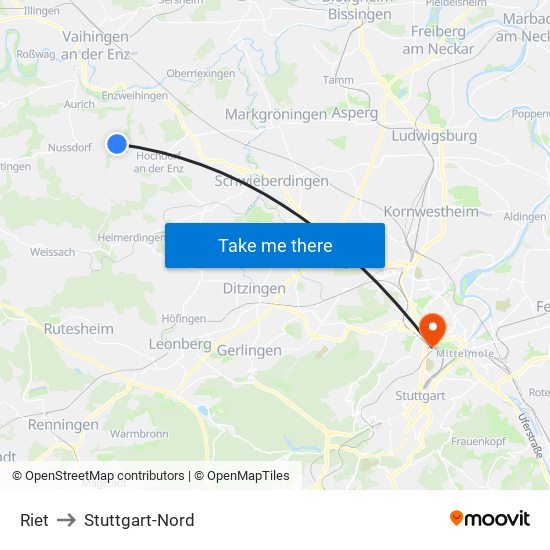 Riet to Stuttgart-Nord map