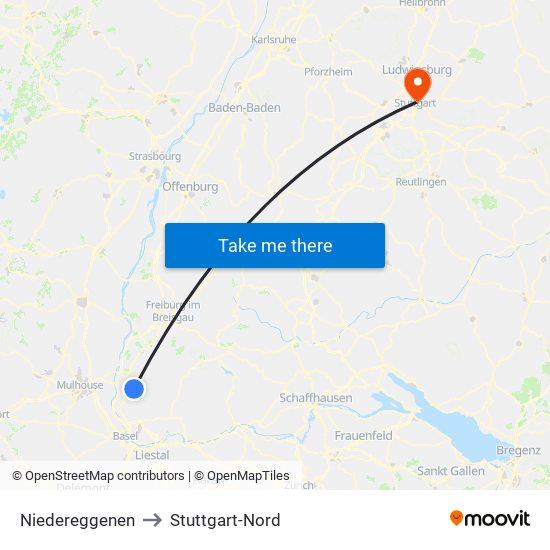 Niedereggenen to Stuttgart-Nord map