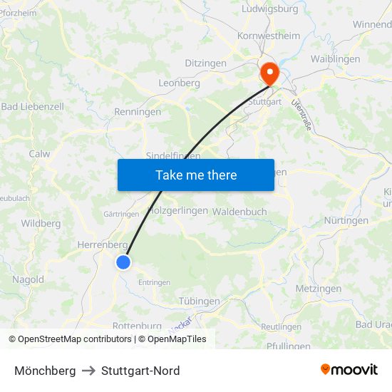 Mönchberg to Stuttgart-Nord map