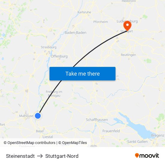 Steinenstadt to Stuttgart-Nord map