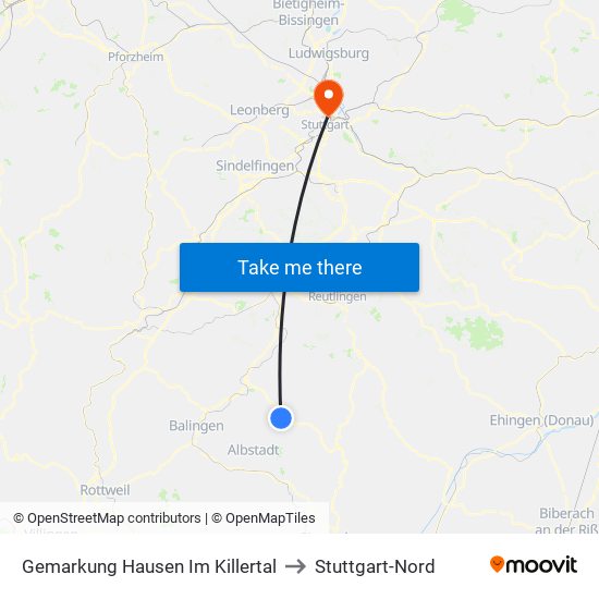 Gemarkung Hausen Im Killertal to Stuttgart-Nord map