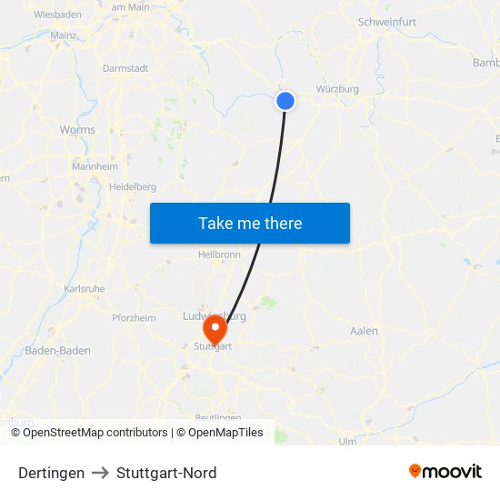 Dertingen to Stuttgart-Nord map