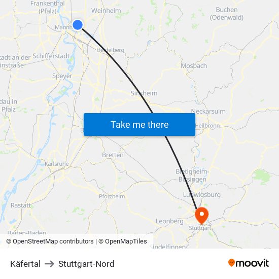 Käfertal to Stuttgart-Nord map