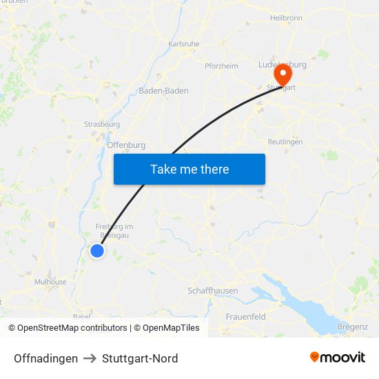 Offnadingen to Stuttgart-Nord map