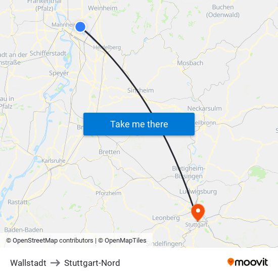 Wallstadt to Stuttgart-Nord map