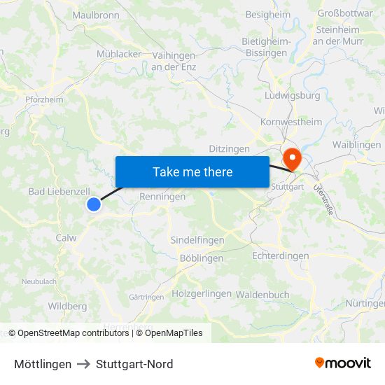 Möttlingen to Stuttgart-Nord map