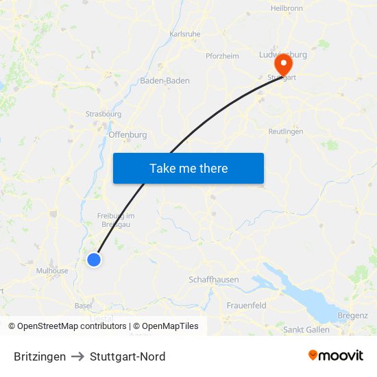 Britzingen to Stuttgart-Nord map