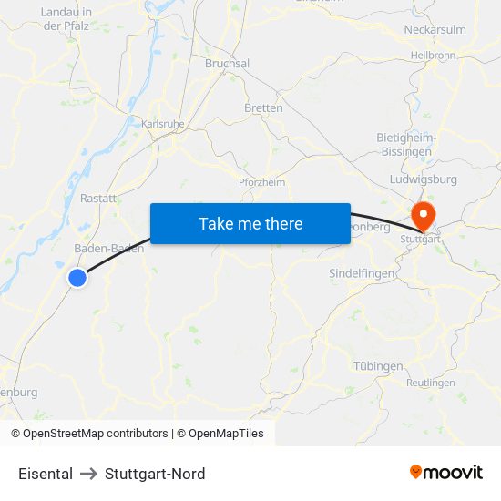 Eisental to Stuttgart-Nord map