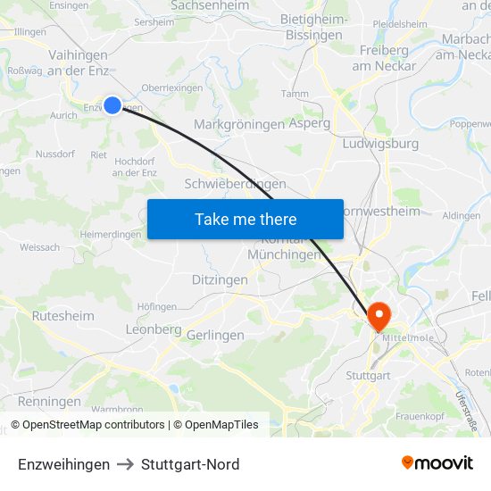 Enzweihingen to Stuttgart-Nord map