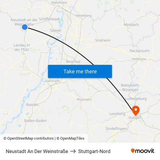 Neustadt An Der Weinstraße to Stuttgart-Nord map