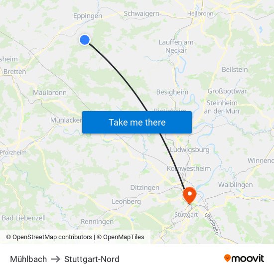 Mühlbach to Stuttgart-Nord map