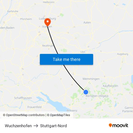 Wuchzenhofen to Stuttgart-Nord map