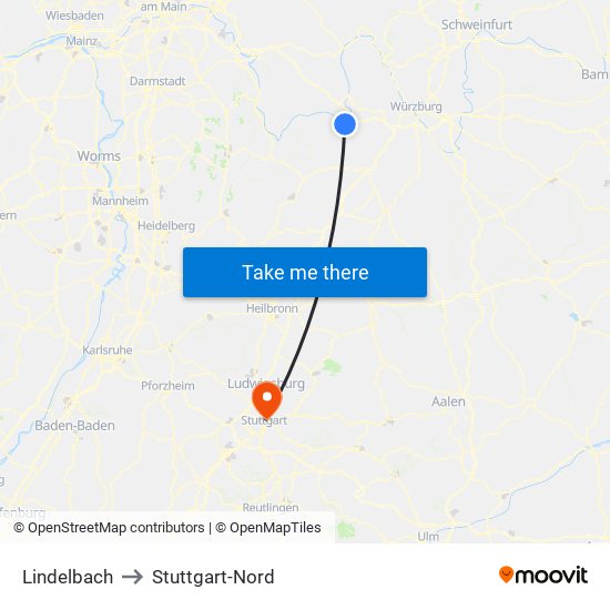 Lindelbach to Stuttgart-Nord map