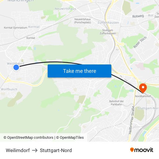 Weilimdorf to Stuttgart-Nord map