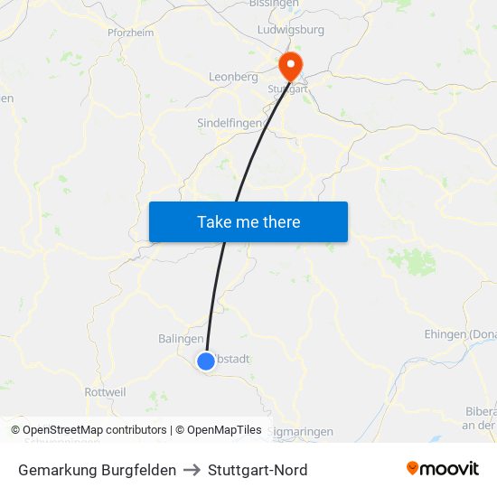 Gemarkung Burgfelden to Stuttgart-Nord map