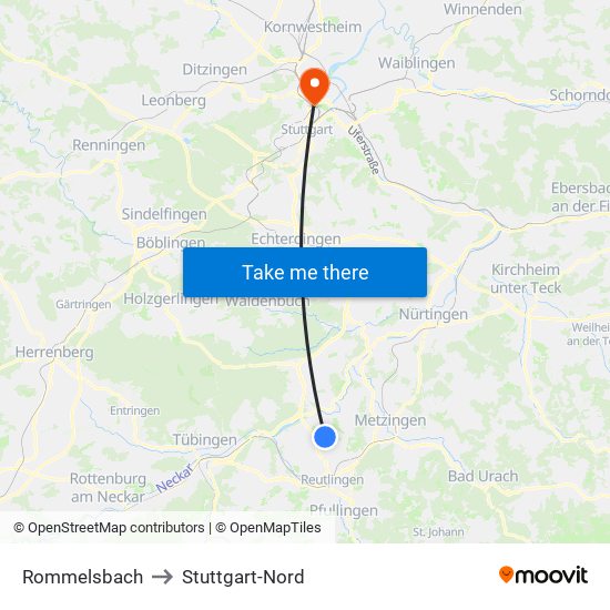 Rommelsbach to Stuttgart-Nord map